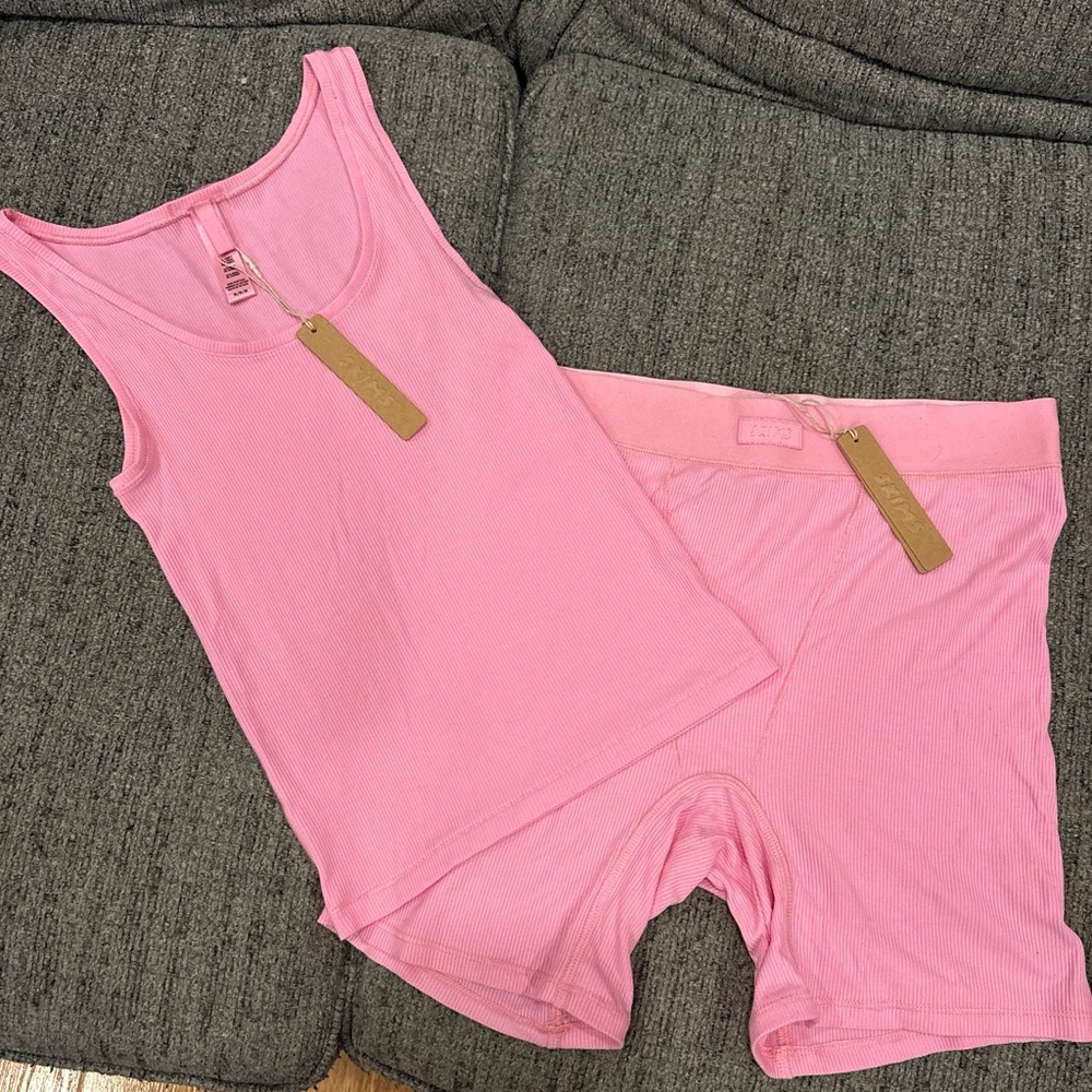 SKIMS Cotton candy Pink cotton Ribbed  Set